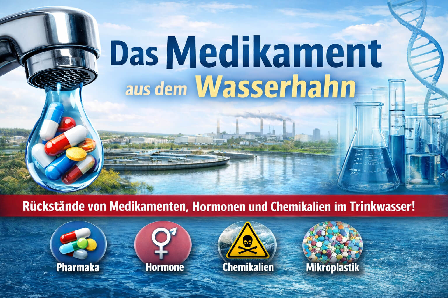 Wassertropfen mit Medikamenten zeigt Belastung im Wasserkreislauf.